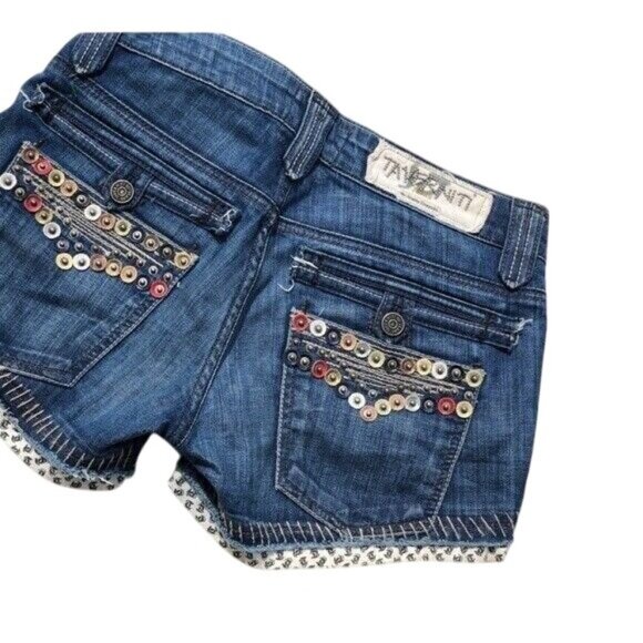 Taverniti So Denim Embellished Jeans Shorts 26 festival HTF Rare 30/3" inseam - Picture 10 of 12